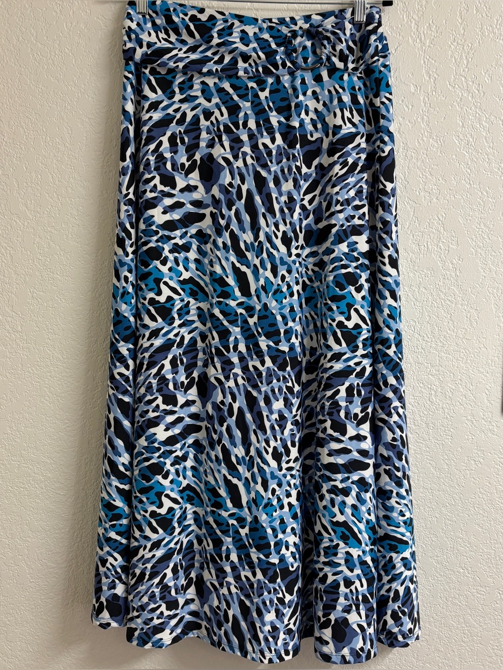 Robert Louis Blue Animal Print Maxi Skirt L Boho Resort Y2K